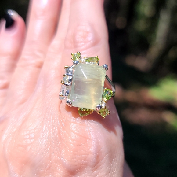 Kharma by Avelon Jewelry - HUGE Prehnite Peridot & Topaz cocktail 8.5 ring